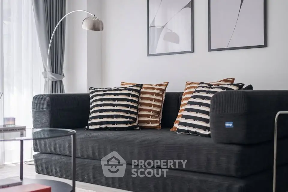 Modern living room with stylish sofa and contemporary decor