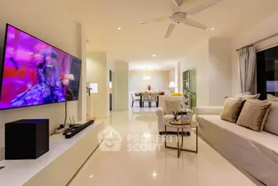 Luxurious modern living room with sleek design and spacious layout