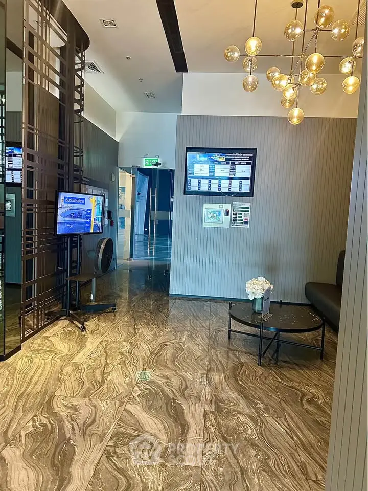 Luxurious lobby with modern decor and elegant lighting