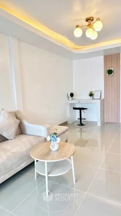 Modern living room with elegant sofa and stylish decor