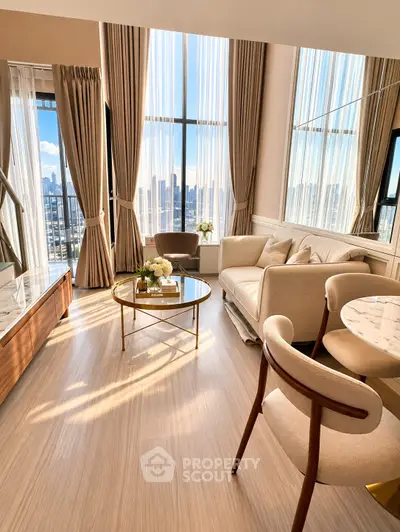 Luxurious high-rise living room with stunning city view and elegant decor