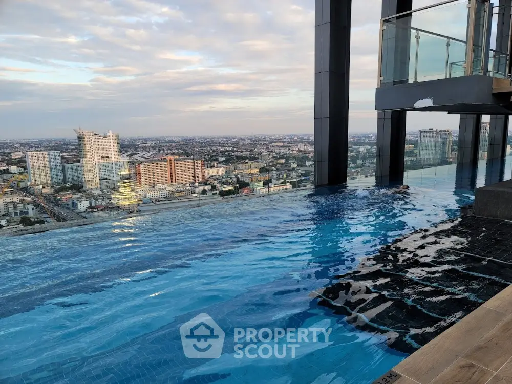 Stunning rooftop infinity pool with panoramic city views at sunset