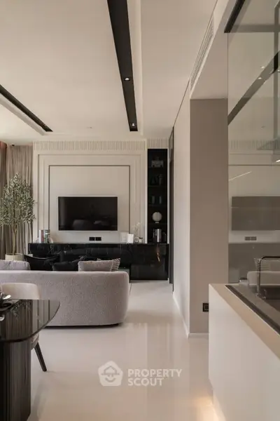 Luxurious modern living room with sleek design and elegant furnishings