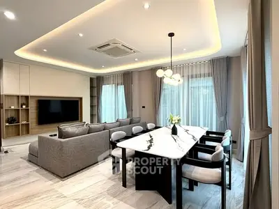 Luxurious modern living room with elegant dining area and stylish lighting