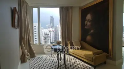 Luxurious living room with stunning city view and elegant decor