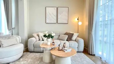 Elegant living room with cozy sofa and stylish decor