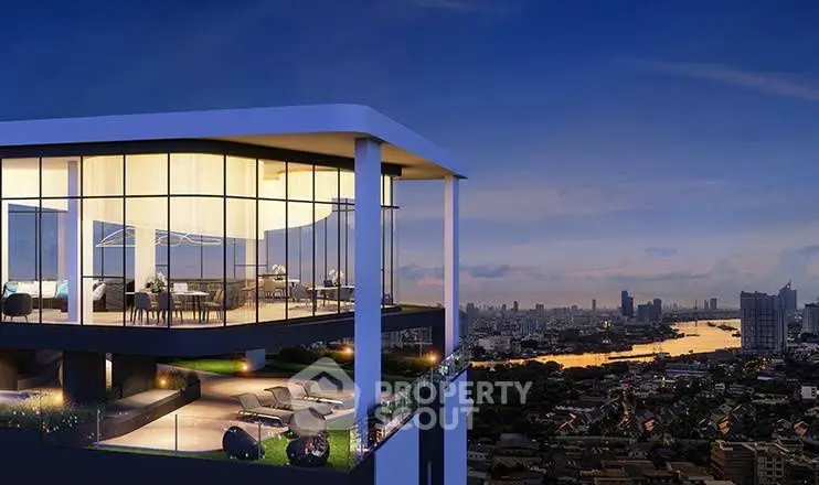 Stunning rooftop view of a modern luxury apartment with panoramic cityscape.