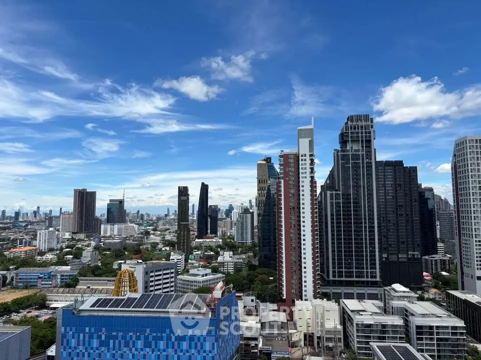 Stunning cityscape view showcasing modern skyscrapers under a clear blue sky, perfect for urban living.