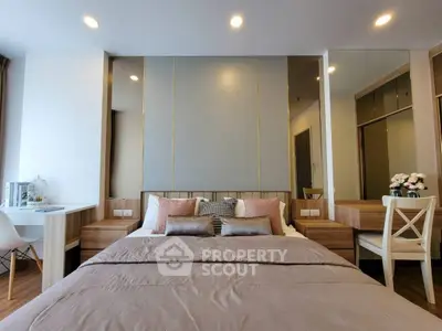 Luxurious modern bedroom with elegant decor and ample natural light