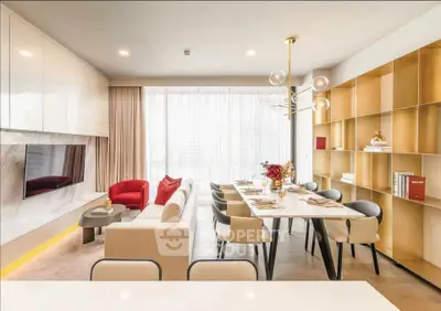 Luxurious modern living room with elegant dining area and stylish decor