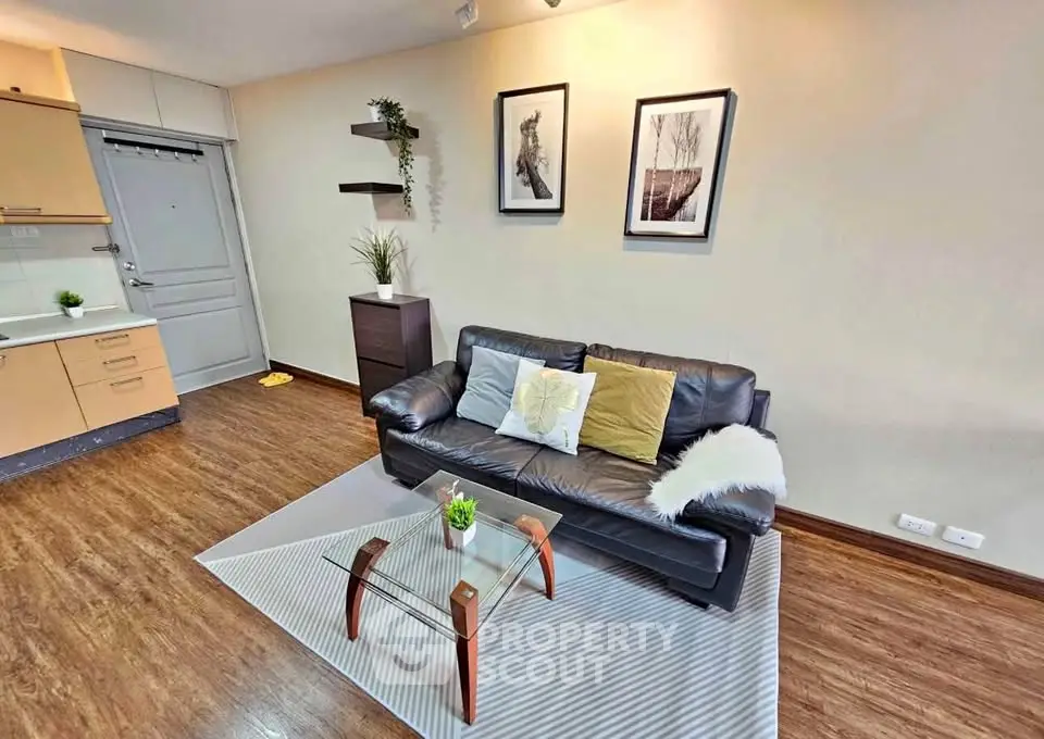 Modern living room with stylish decor and cozy seating area