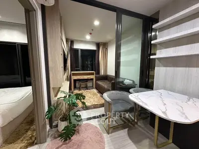 Modern apartment interior with stylish living room and dining area