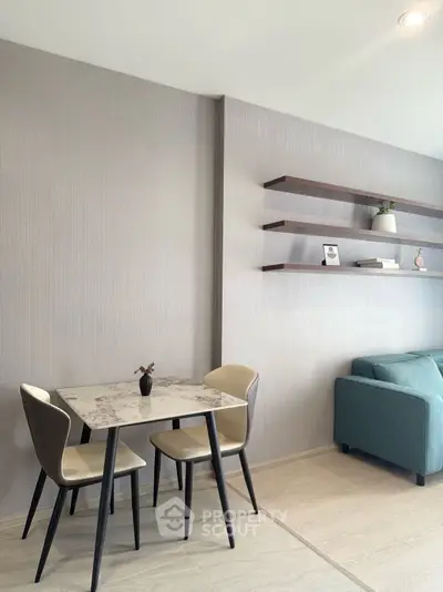 Modern living room with stylish dining area and minimalist decor