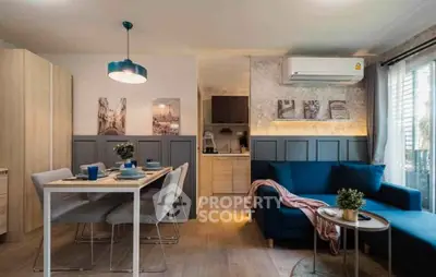 Stylish modern living room with cozy dining area and elegant decor