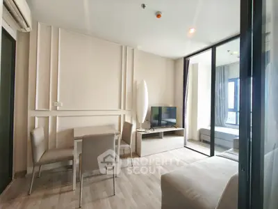 Modern living room with elegant decor and natural light in a stylish apartment