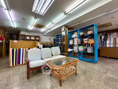 Spacious retail space with modern lighting and ample shelving for display