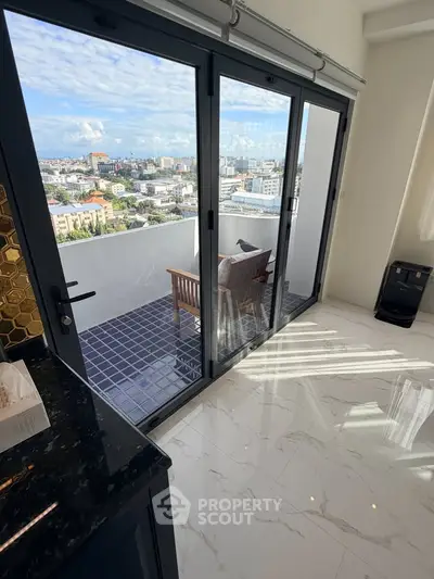 Stunning balcony view from modern apartment with sleek interior design