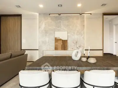 Modern living room with elegant decor and stylish furniture, perfect for contemporary living.