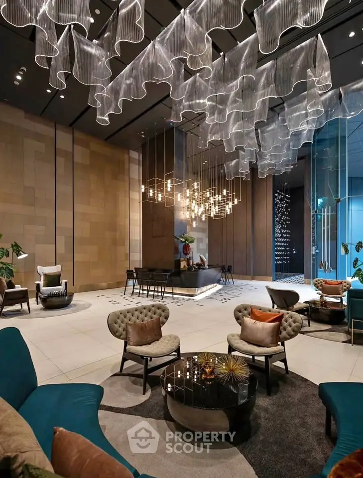 Luxurious modern living room with elegant lighting and stylish furniture