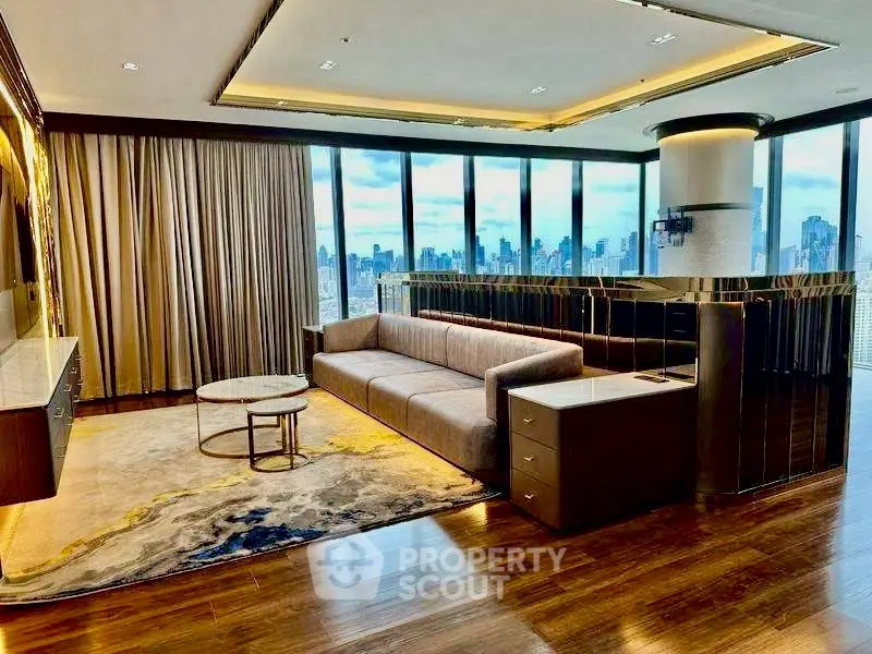 Luxurious living room with panoramic city views and elegant decor