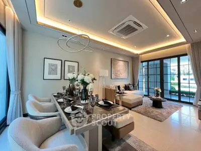 Luxurious modern living room with elegant dining area and stylish decor