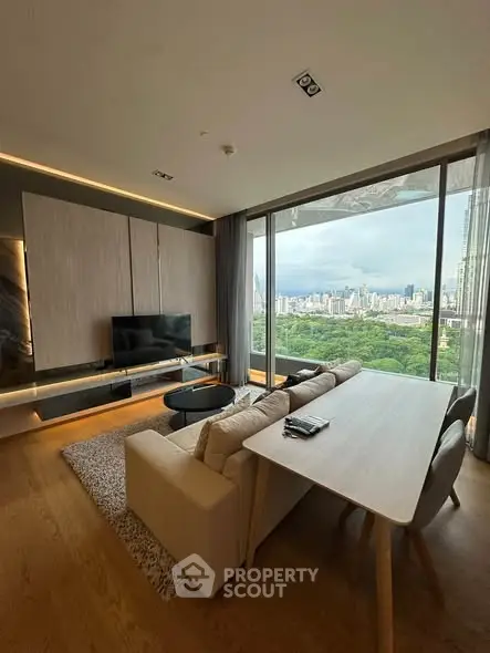 Luxurious living room with stunning city view and modern furnishings