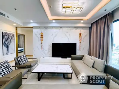 Luxurious modern living room with elegant marble accents and stylish furniture