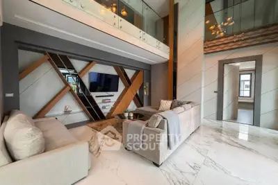 Luxurious modern living room with high ceilings and elegant decor