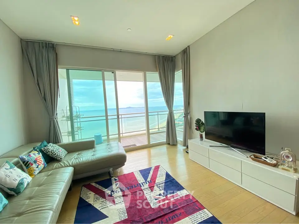 Modern living room with ocean view and stylish decor