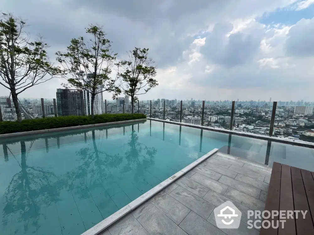 Stunning rooftop pool with panoramic city skyline views and modern design.