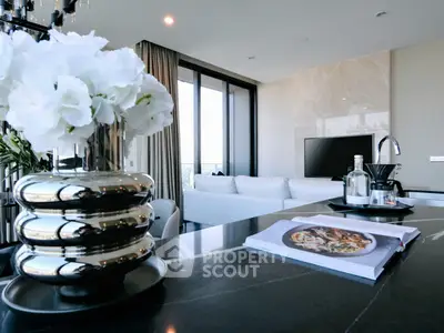 Luxurious modern living room with elegant decor and stunning view