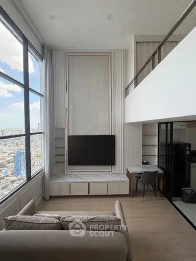 Luxurious high-rise living room with stunning city view and modern decor