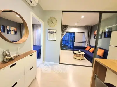 Modern apartment interior with stylish living room and cozy bedroom