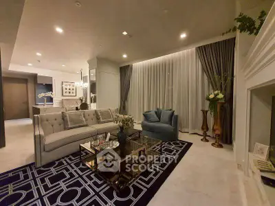 Luxurious living room with elegant decor and modern furniture in a stylish apartment.