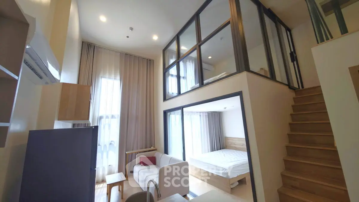 Modern loft apartment with high ceilings and mezzanine bedroom