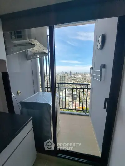 Stunning high-rise balcony view with cityscape, perfect for urban living enthusiasts.