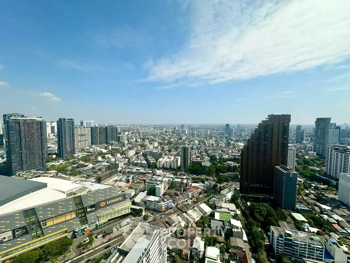 Stunning cityscape view from high-rise building showcasing urban skyline and vibrant city life.