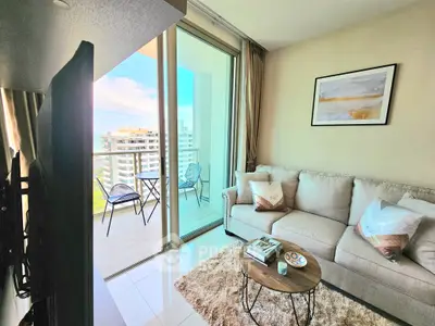 Modern living room with balcony view in luxury apartment