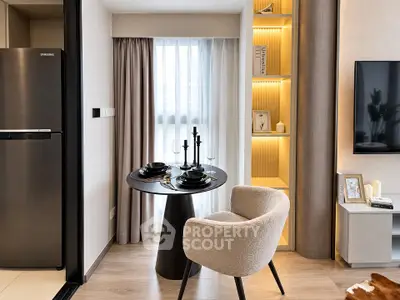 Modern living room with stylish dining area and elegant decor