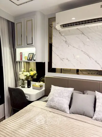 Luxurious bedroom with elegant decor and modern air conditioning unit