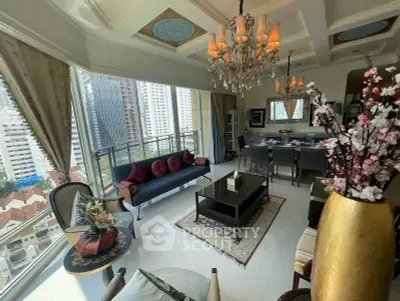 Luxurious high-rise living room with stunning city views and elegant decor