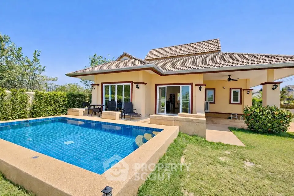 Charming single-story home with private pool and lush garden, perfect for relaxation and entertaining.