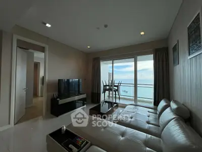 Luxurious living room with stunning ocean view and modern furniture
