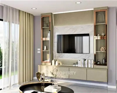 Modern living room with stylish TV unit and elegant decor