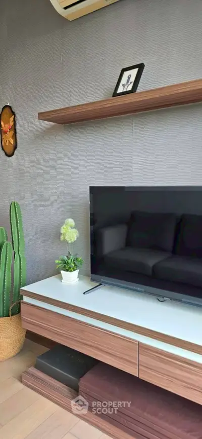 Modern living room with sleek TV unit and stylish decor