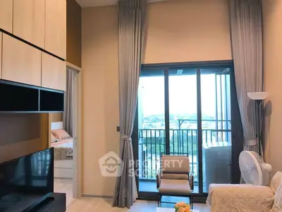 Modern living room with balcony view in stylish apartment