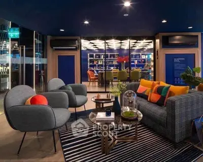 Stylish modern living room with vibrant decor and cozy seating area
