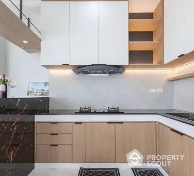 Modern kitchen with sleek cabinetry and gas stove in contemporary home