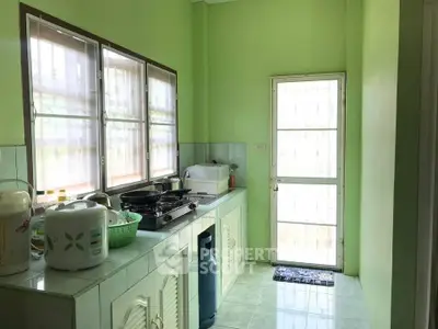 Charming kitchen with green walls and ample natural light