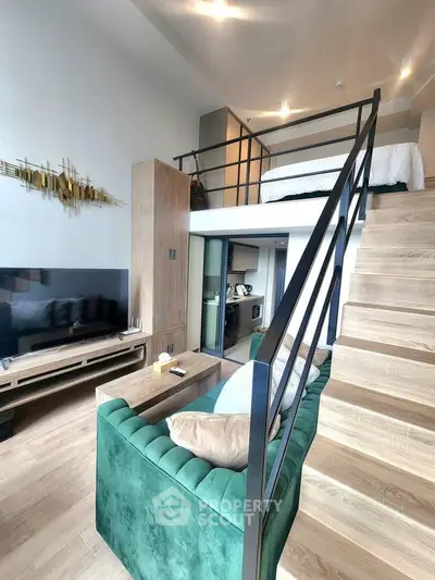 Modern loft apartment with stylish mezzanine bedroom and cozy living area